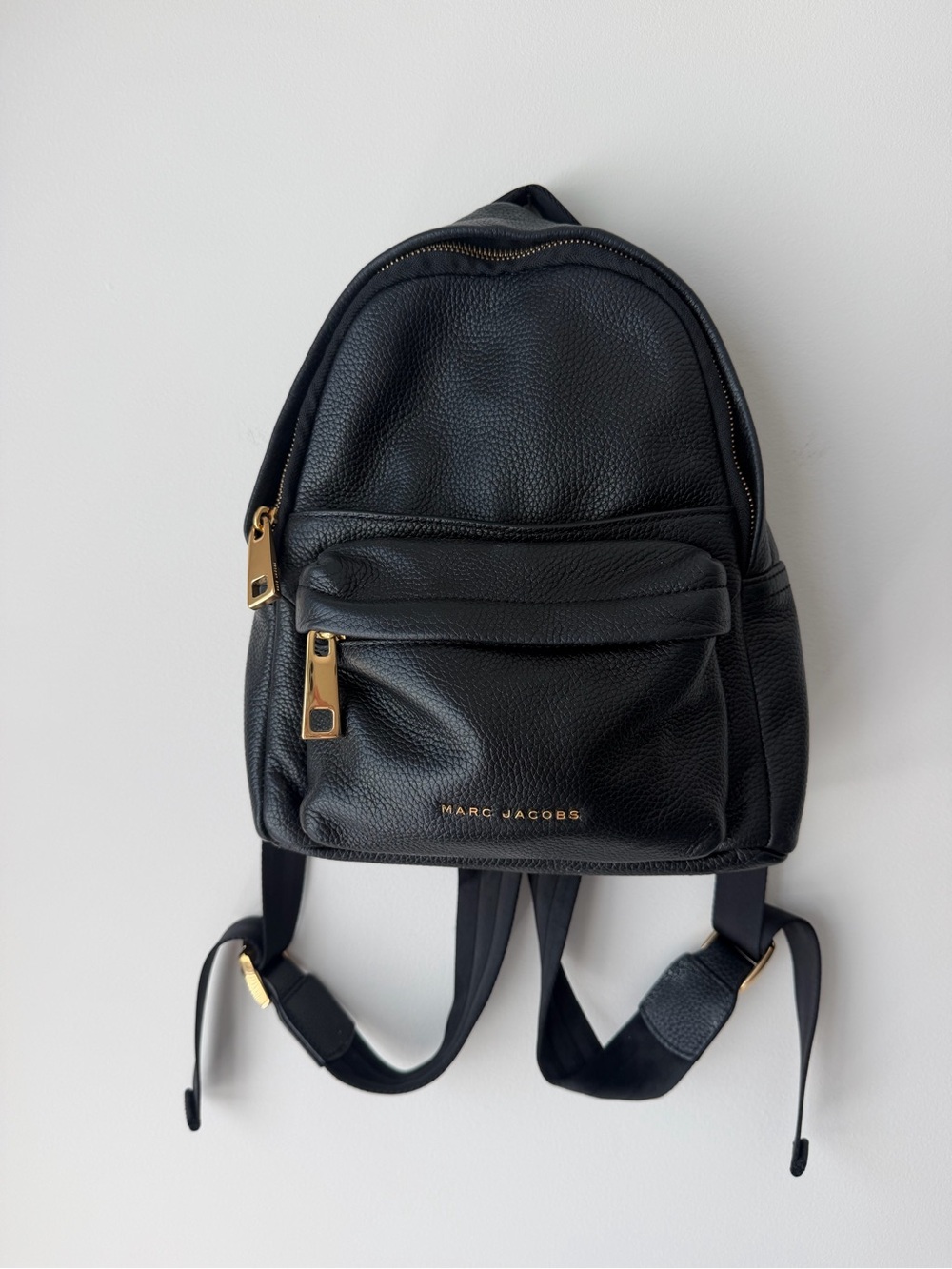 Marc Jacobs Black Pebbled Leather Mini Backpack with Gold Hardware